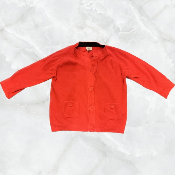 Red/Orange Cotton Cardigan with Big Buttons and Small Pockets - Picture 1 of 7
